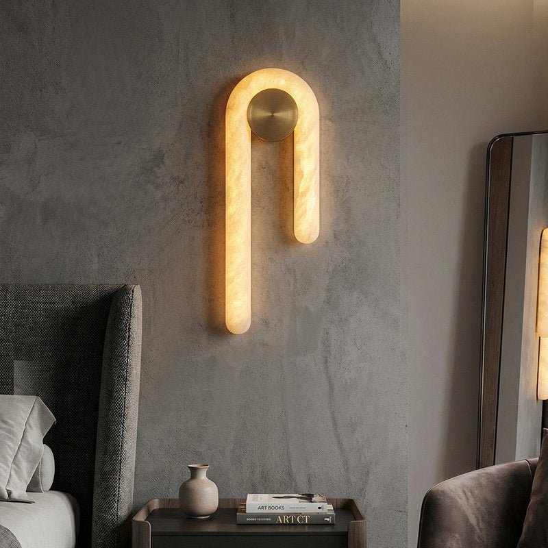 Arlo Loop Alabaster Wall Sconce in Brushed Brass