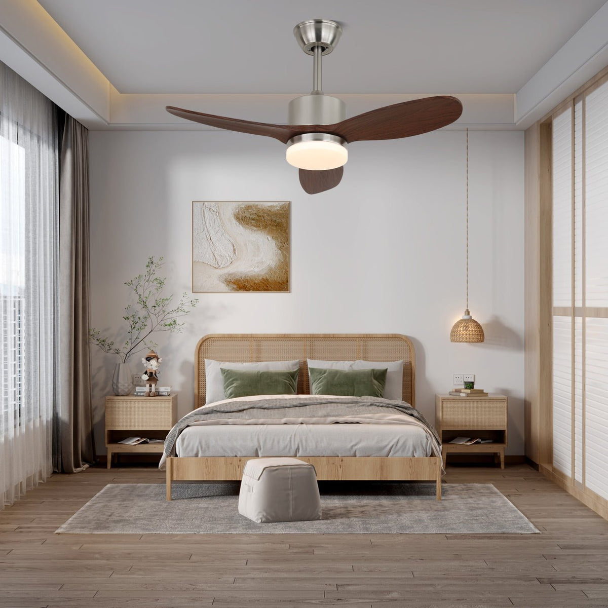 Arlo LED Ceiling Fan Light with Walnut Blades and Remote Control