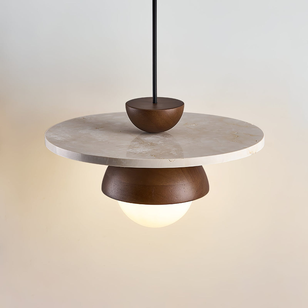 Arlo Travertine Pendant Light – Natural Stone & Walnut Dome