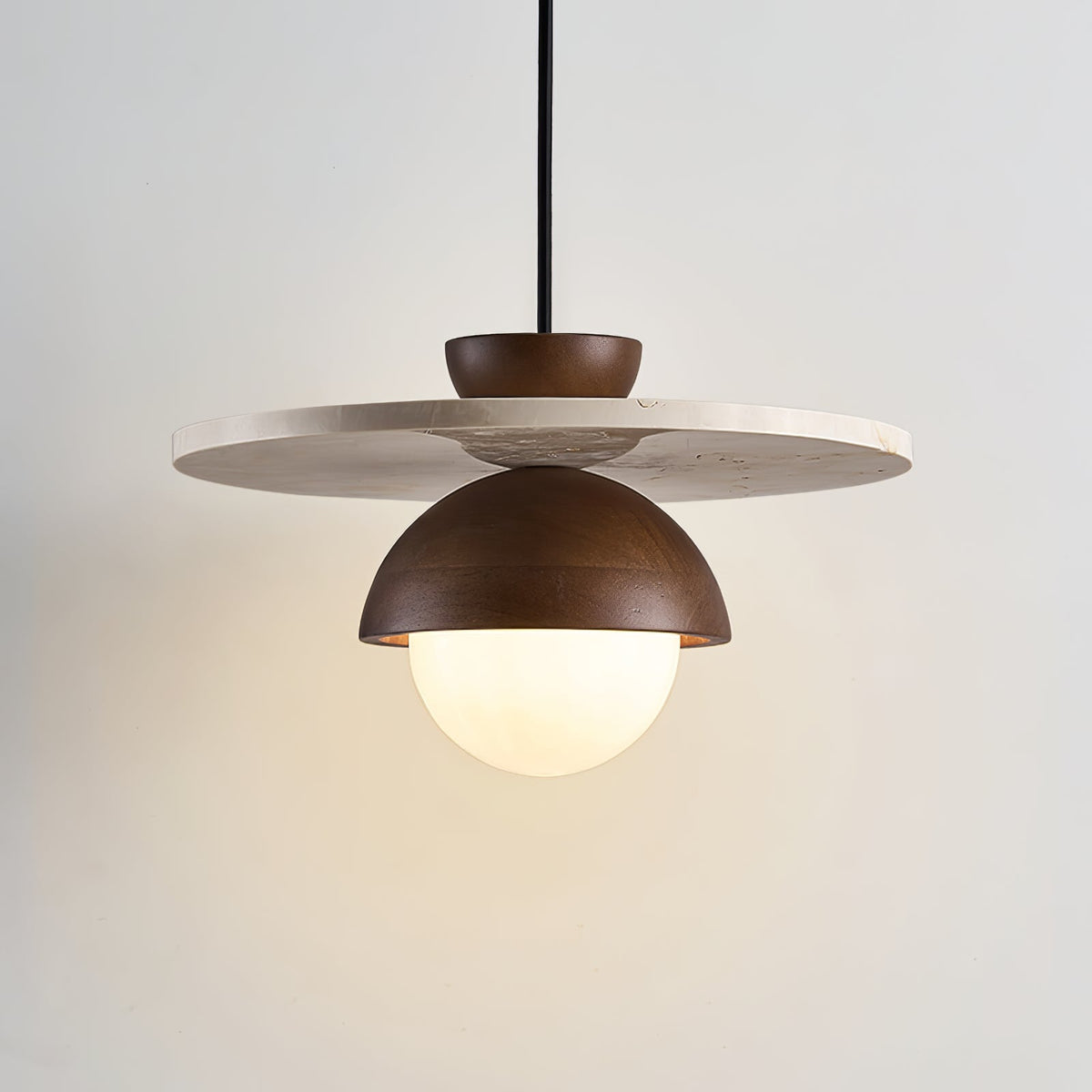Arlo Travertine Pendant Light – Natural Stone & Walnut Dome