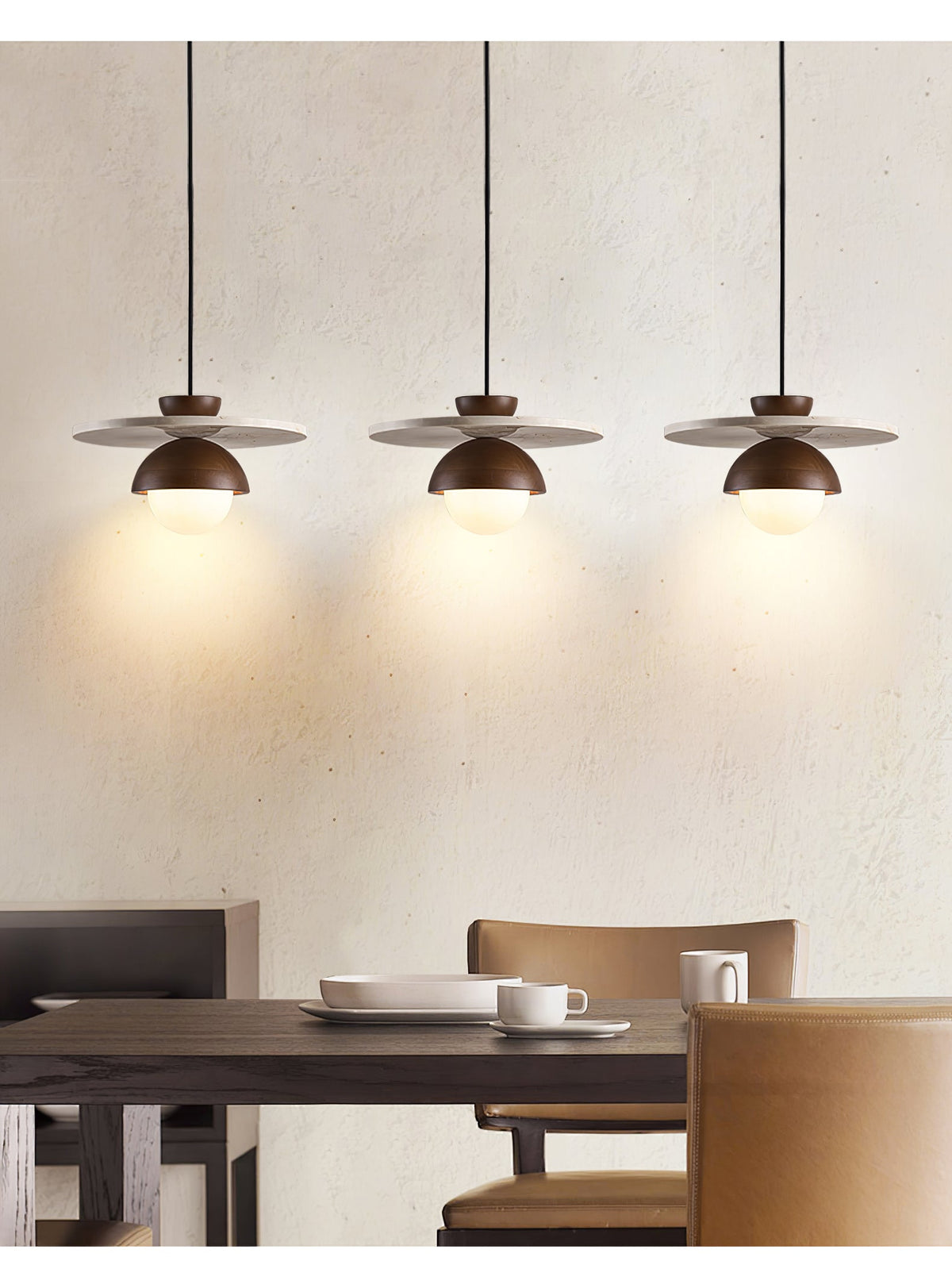 Arlo Travertine Pendant Light – Natural Stone & Walnut Dome