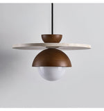 Arlo Travertine Pendant Light – Natural Stone & Walnut Dome