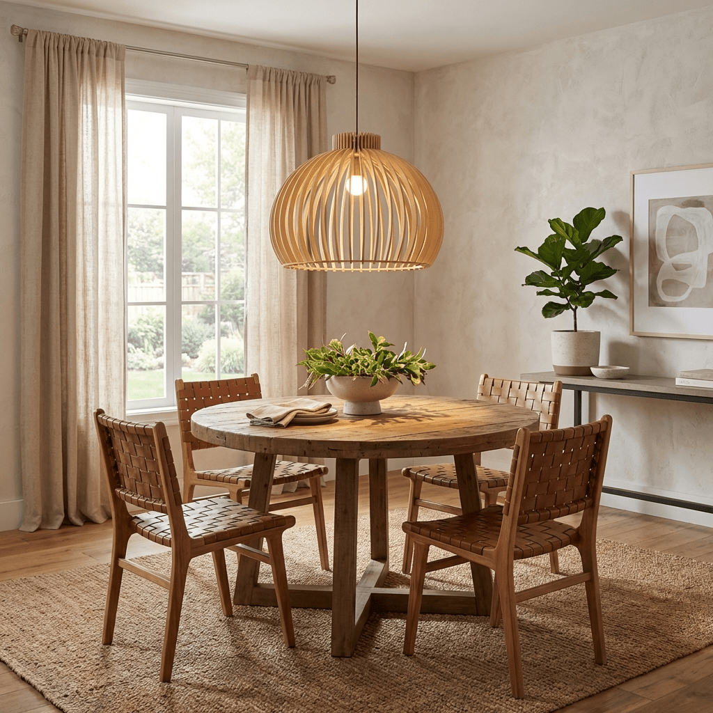 Arova Wood Pendant Light – Handcrafted Natural Wood Slat Lamp for Dining & Living Spaces