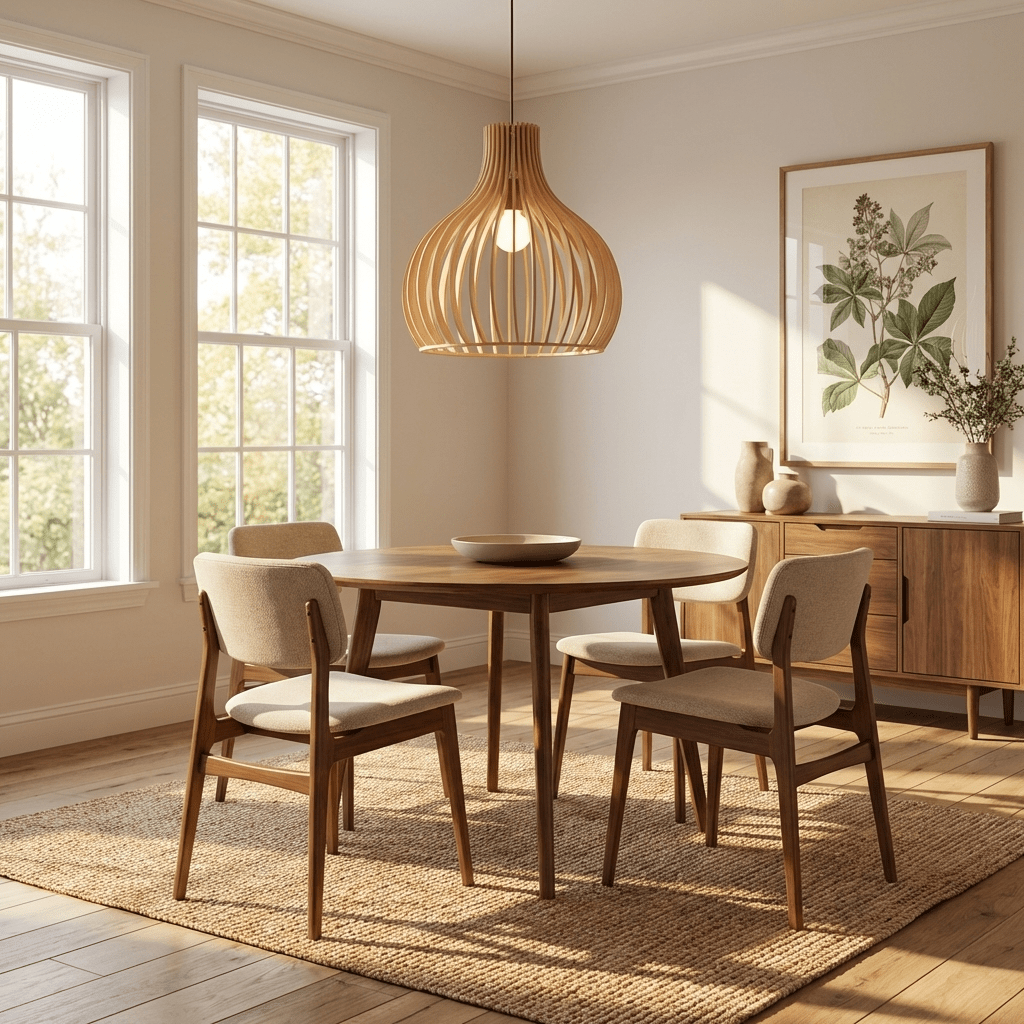 Arova Wood Pendant Light – Handcrafted Natural Wood Slat Lamp for Dining & Living Spaces