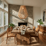 Arova Wood Pendant Light – Handcrafted Natural Wood Slat Lamp for Dining & Living Spaces