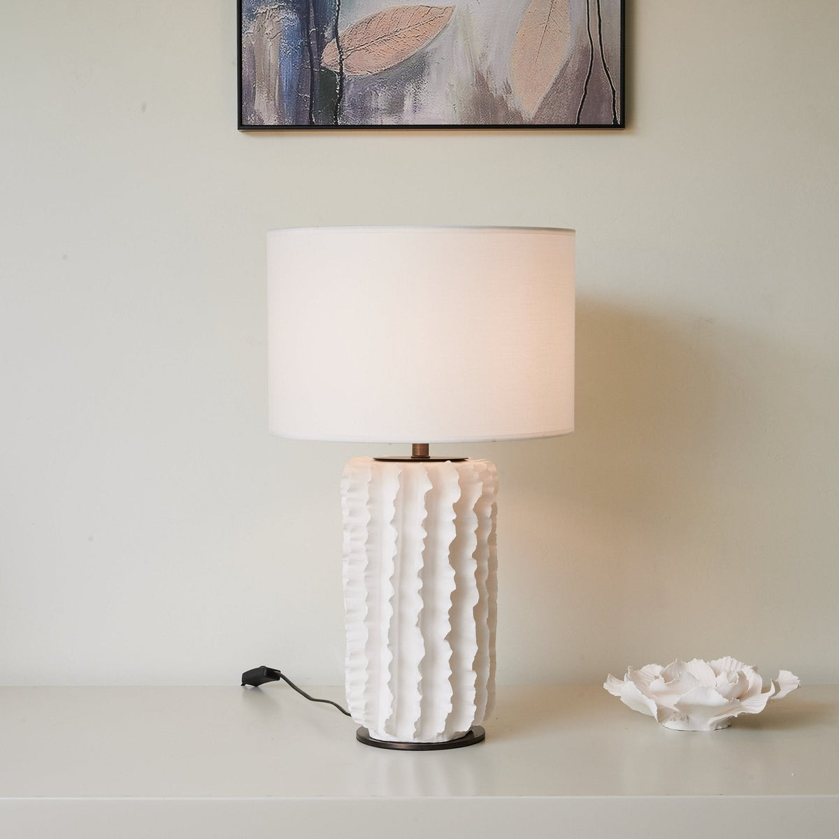 Arroyo Sculpted Ceramic Table Lamp with White Drum Shade