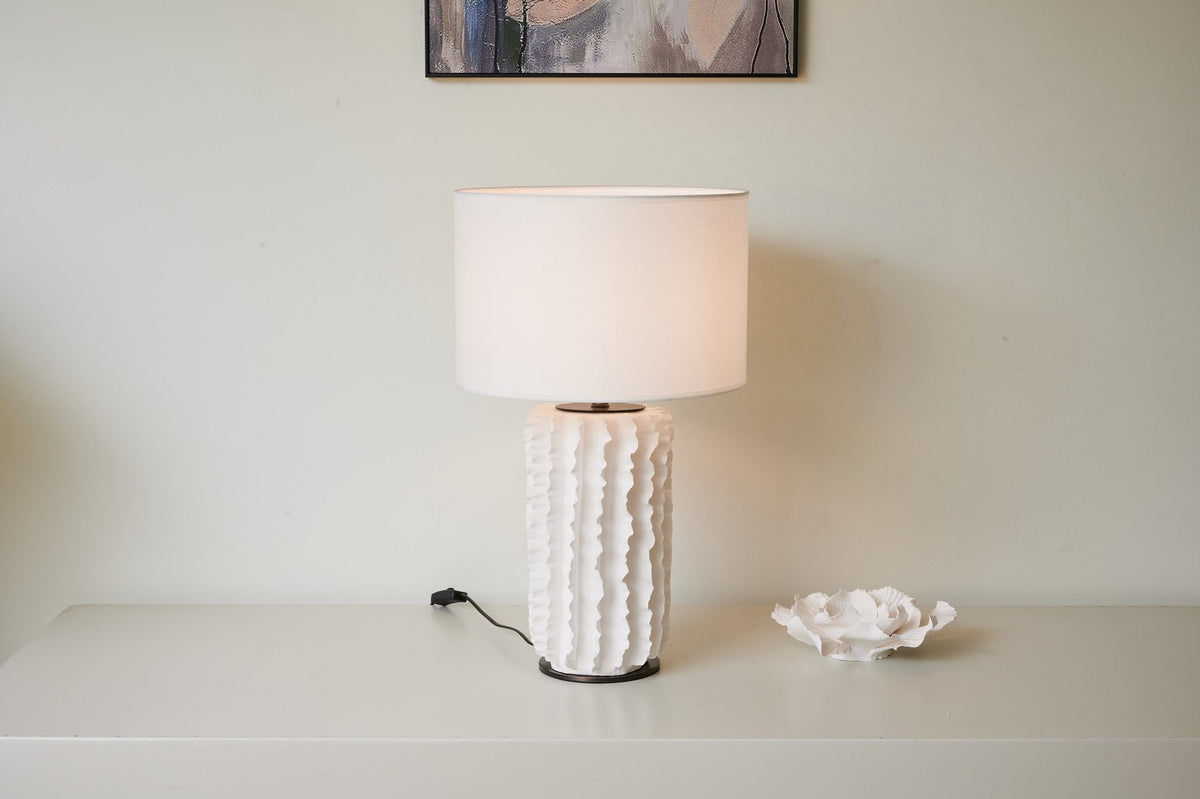 Arroyo Sculpted Ceramic Table Lamp with White Drum Shade