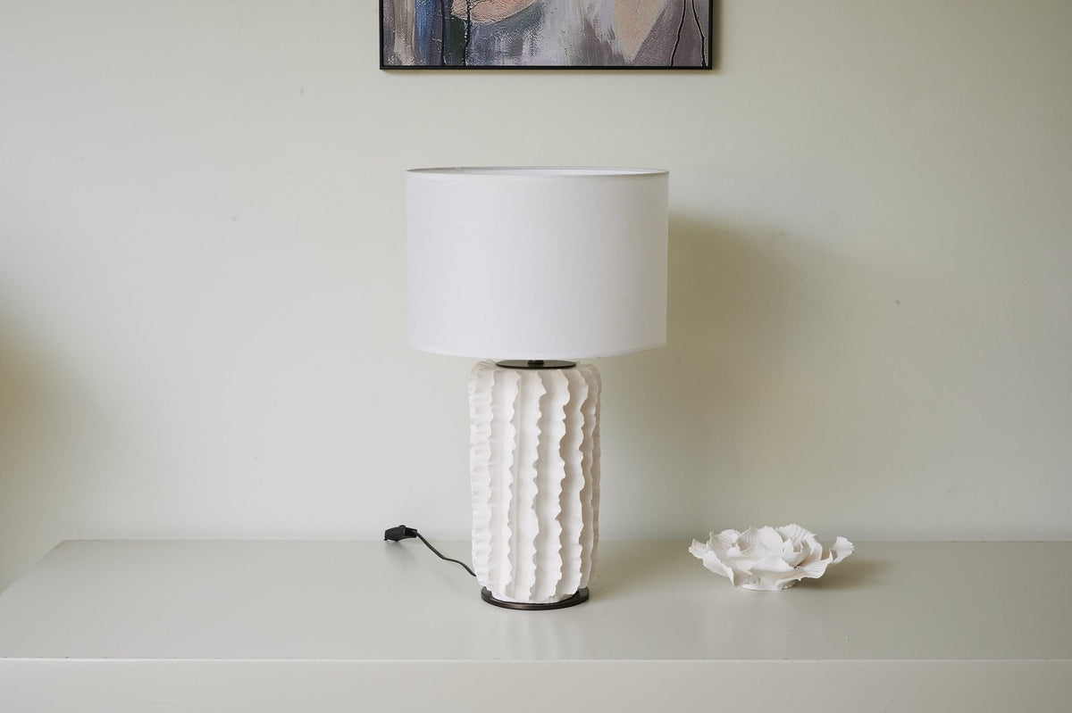 Arroyo Sculpted Ceramic Table Lamp with White Drum Shade