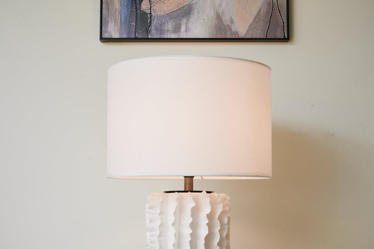Arroyo Sculpted Ceramic Table Lamp with White Drum Shade