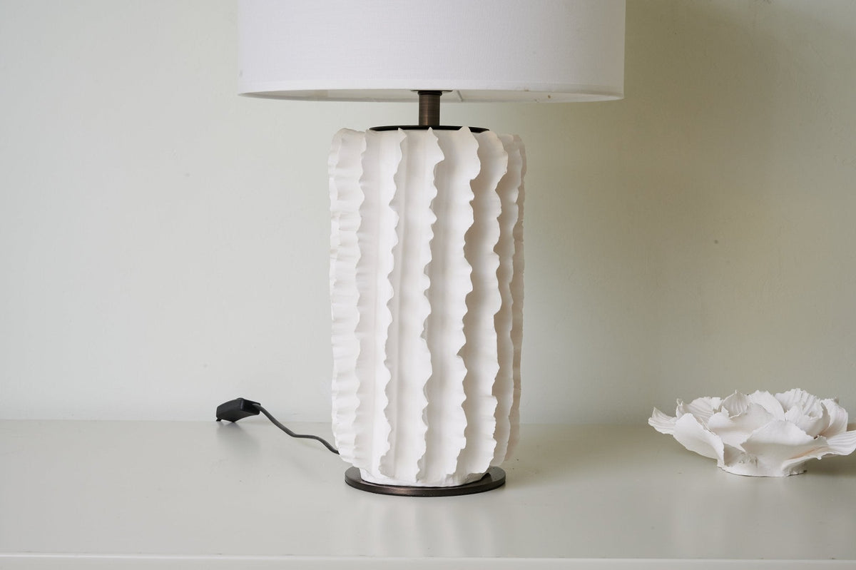 Arroyo Sculpted Ceramic Table Lamp with White Drum Shade