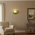 Art Deco Scallop Wall Sconce in Seafoam Glass and Brass