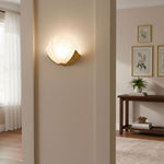 Art Deco Scallop Wall Sconce in Seafoam Glass and Brass