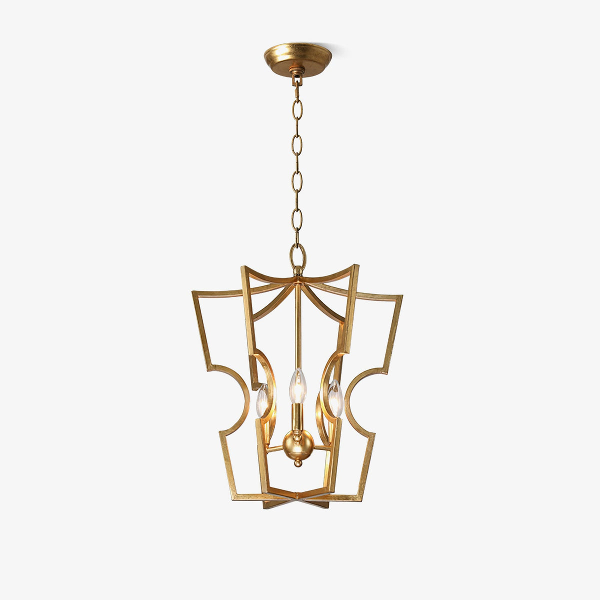 Brass Lantern Chandelier with Clear Glass Shades for Dining Room and Foyer