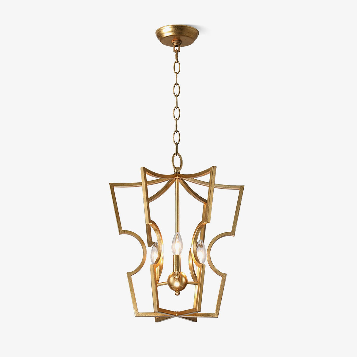 Brass Lantern Chandelier with Clear Glass Shades for Dining Room and Foyer