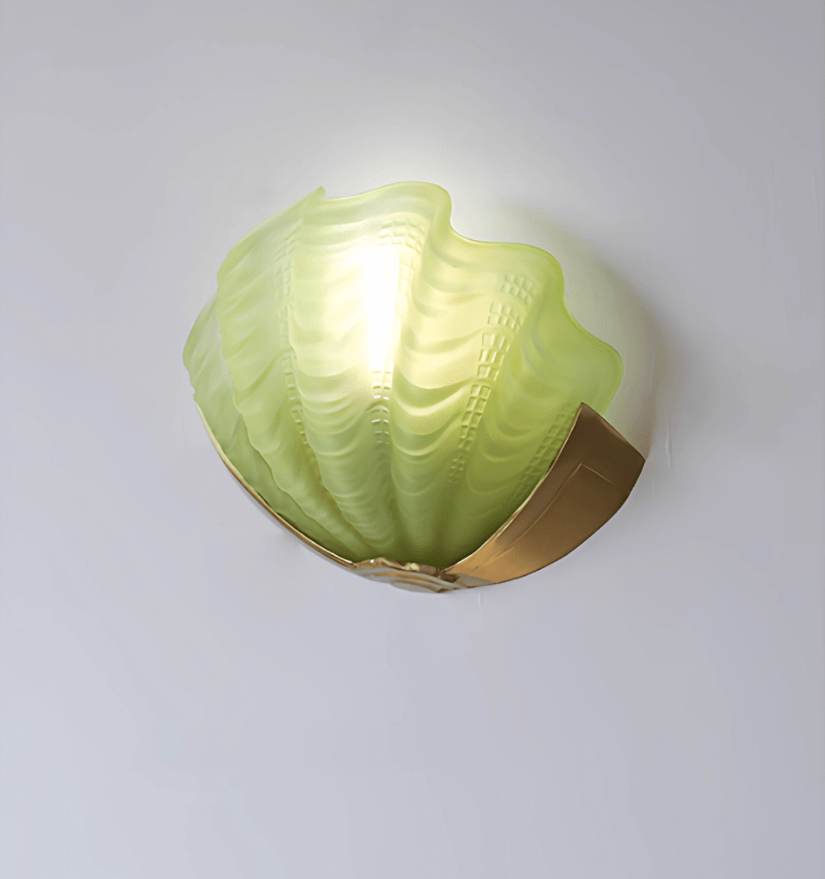Art Deco Scallop Wall Sconce in Seafoam Glass and Brass