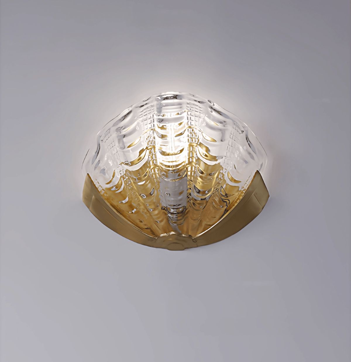 Art Deco Scallop Wall Sconce in Seafoam Glass and Brass