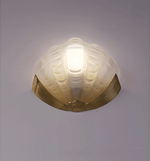 Art Deco Scallop Wall Sconce in Seafoam Glass and Brass
