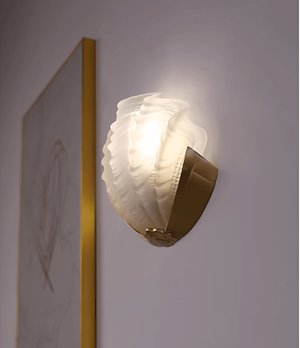 Art Deco Scallop Wall Sconce in Seafoam Glass and Brass