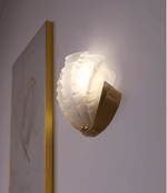 Art Deco Scallop Wall Sconce in Seafoam Glass and Brass