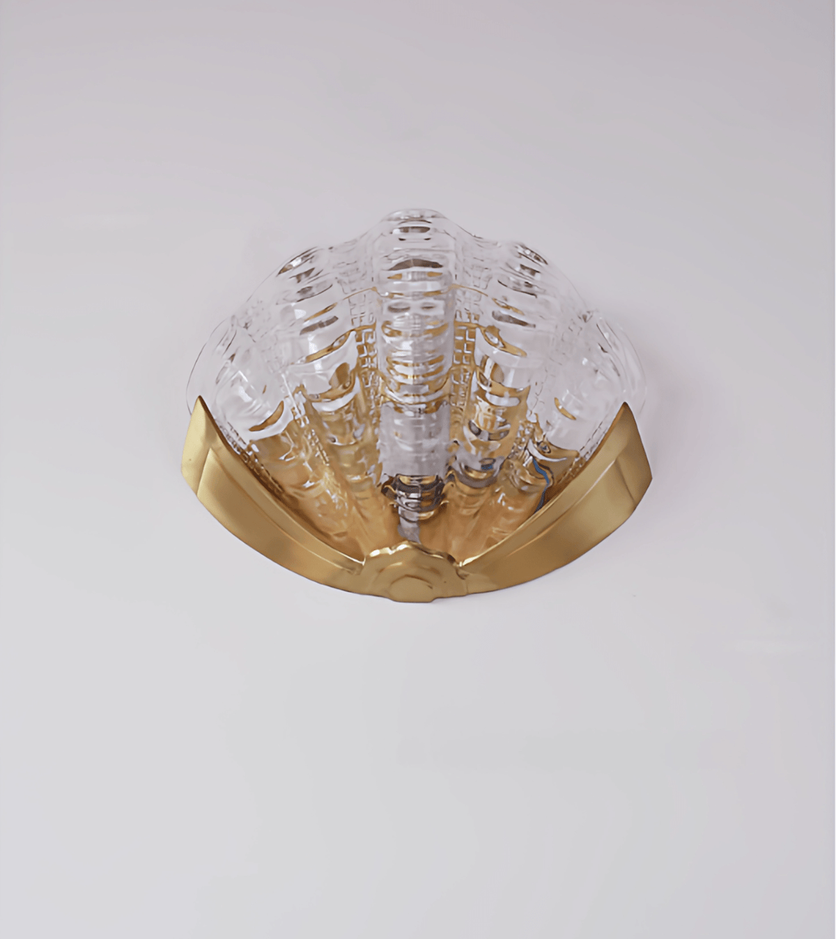 Art Deco Scallop Wall Sconce in Seafoam Glass and Brass