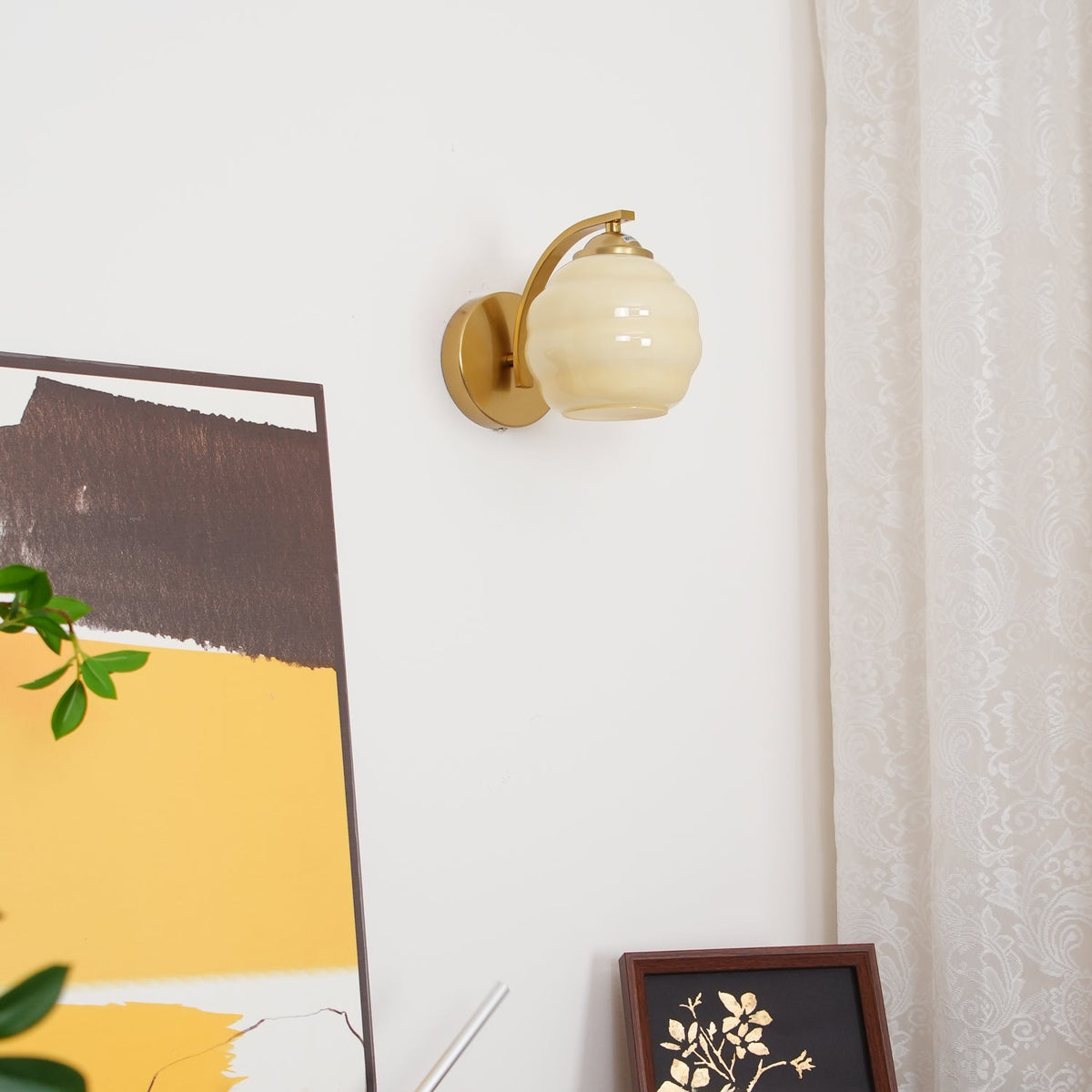 Art Deco Plug-In Wall Sconce with Glass Shade in Gold or Chrome