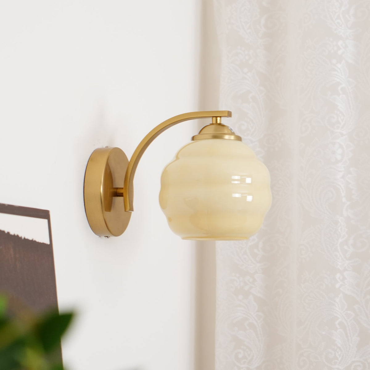 Art Deco Plug-In Wall Sconce with Glass Shade in Gold or Chrome