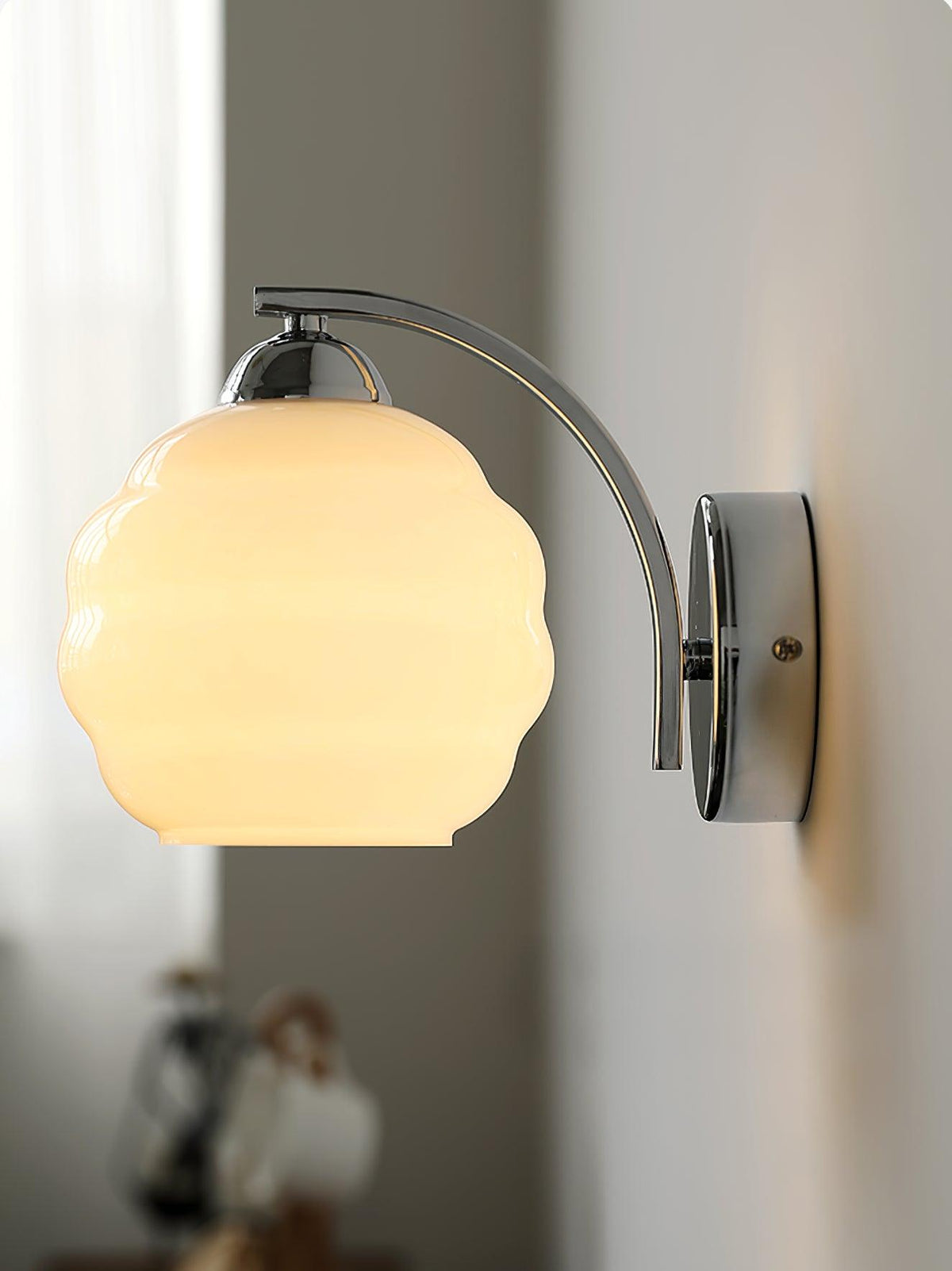 Art Deco Plug-In Wall Sconce with Glass Shade in Gold or Chrome