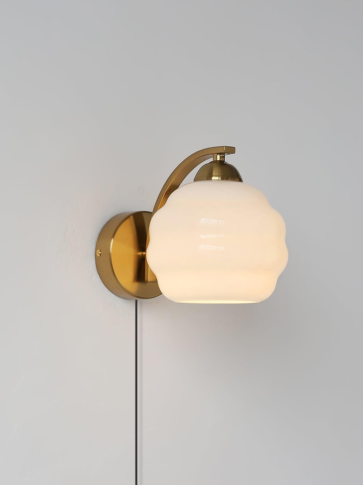 Art Deco Plug-In Wall Sconce with Glass Shade in Gold or Chrome