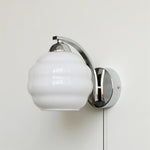Art Deco Plug-In Wall Sconce with Glass Shade in Gold or Chrome