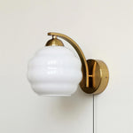 Art Deco Plug-In Wall Sconce with Glass Shade in Gold or Chrome