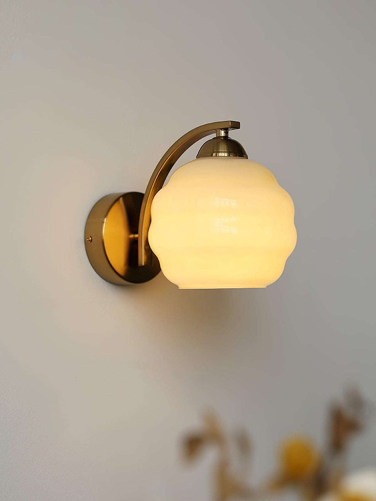 Art Deco Plug-In Wall Sconce with Glass Shade in Gold or Chrome