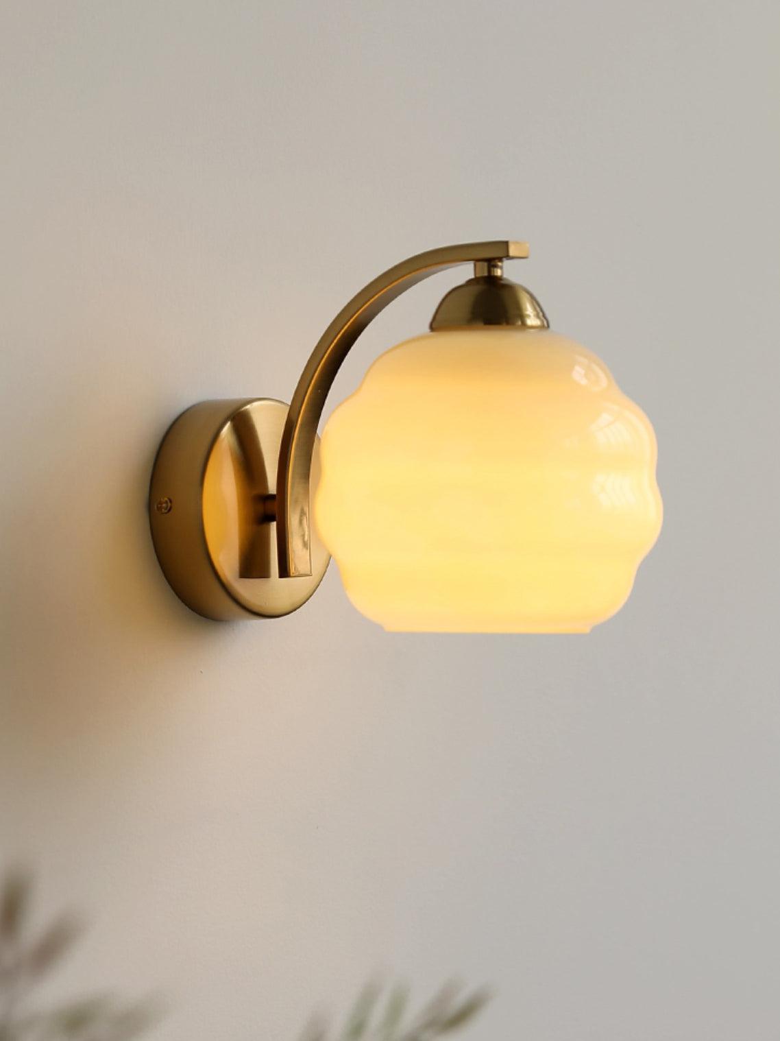 Art Deco Plug-In Wall Sconce with Glass Shade in Gold or Chrome