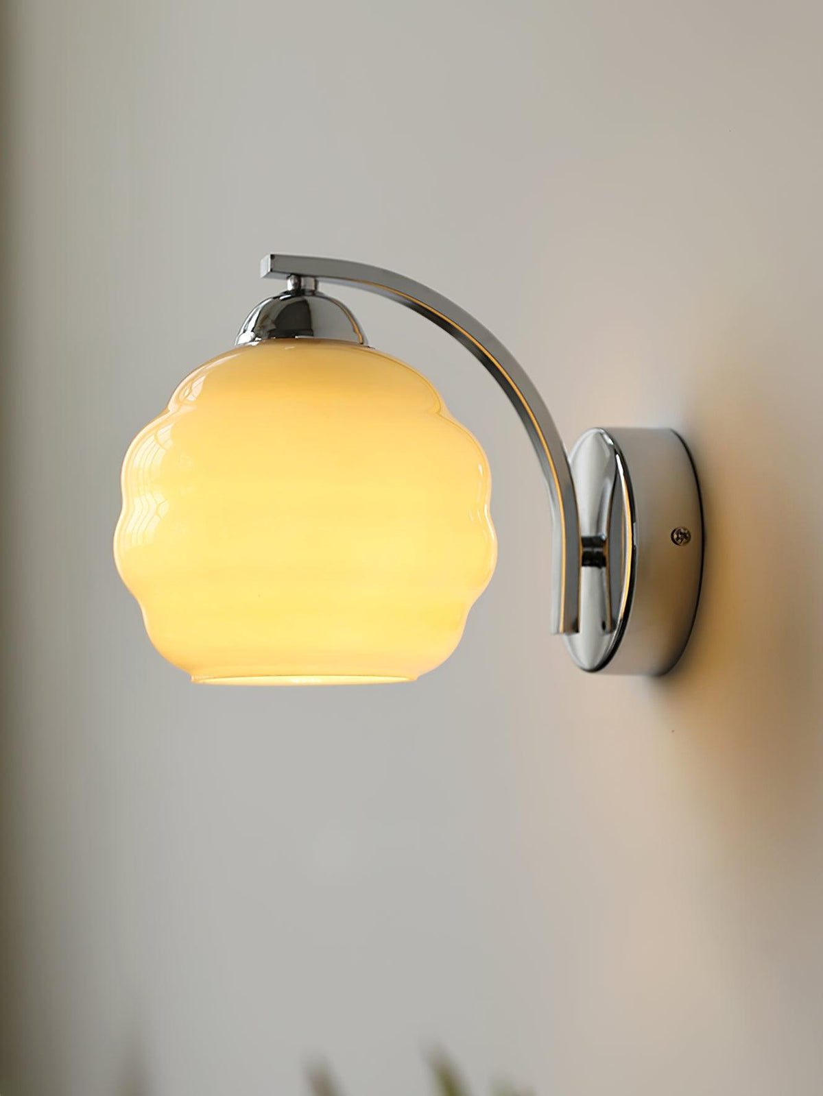 Art Deco Plug-In Wall Sconce with Glass Shade in Gold or Chrome