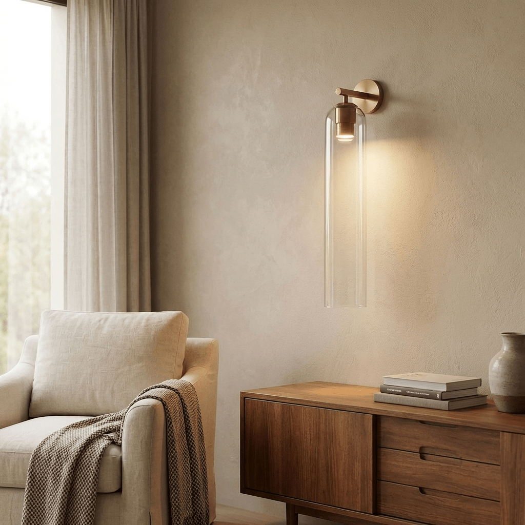 Art Glass Wall Sconce with Dual Mounting, Mouthblown Glass, Gold, Black, or Sand Nickel