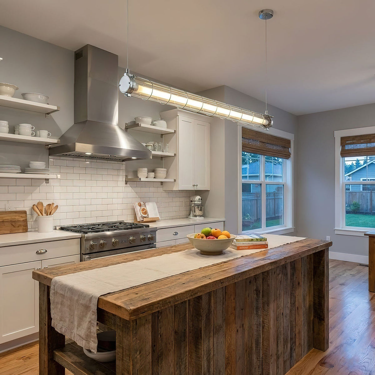 Linear Glass Chandelier with Integrated LED – Modern Kitchen Island Lighting