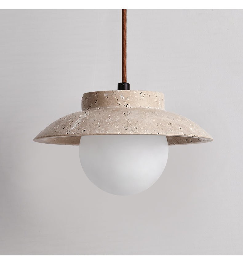 Artisan Arc Wall Sconce with Walnut Arm and Travertine Shade