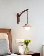 Artisan Arc Wall Sconce with Walnut Arm and Travertine Shade