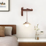 Artisan Arc Wall Sconce with Walnut Arm and Travertine Shade