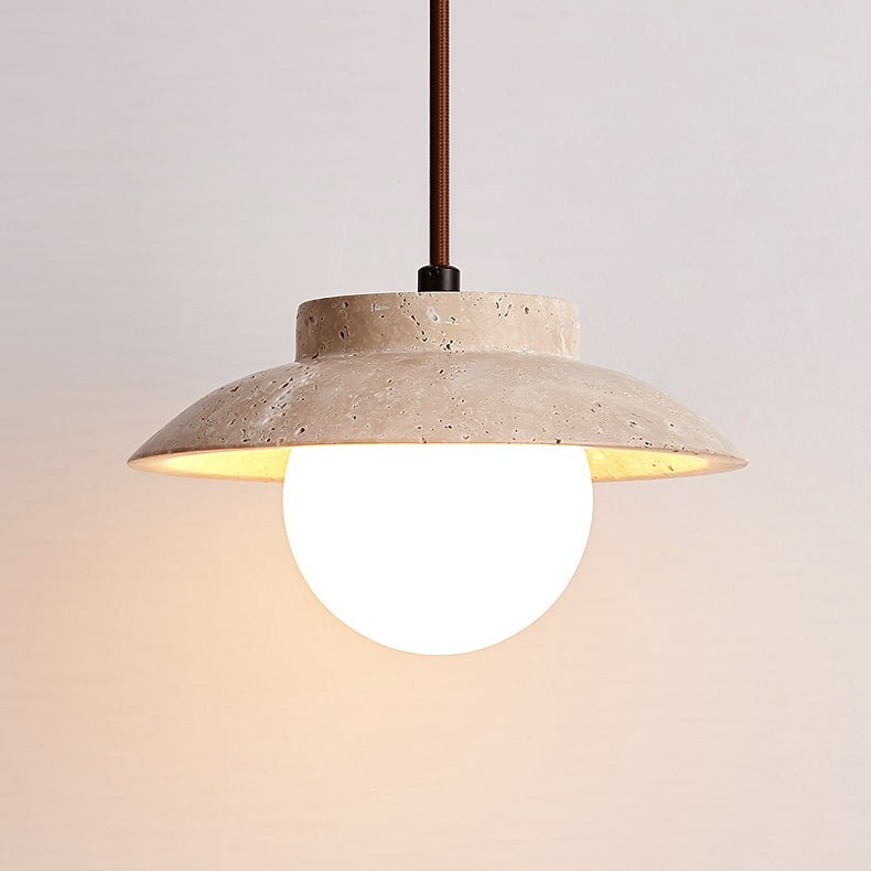 Artisan Arc Wall Sconce with Walnut Arm and Travertine Shade