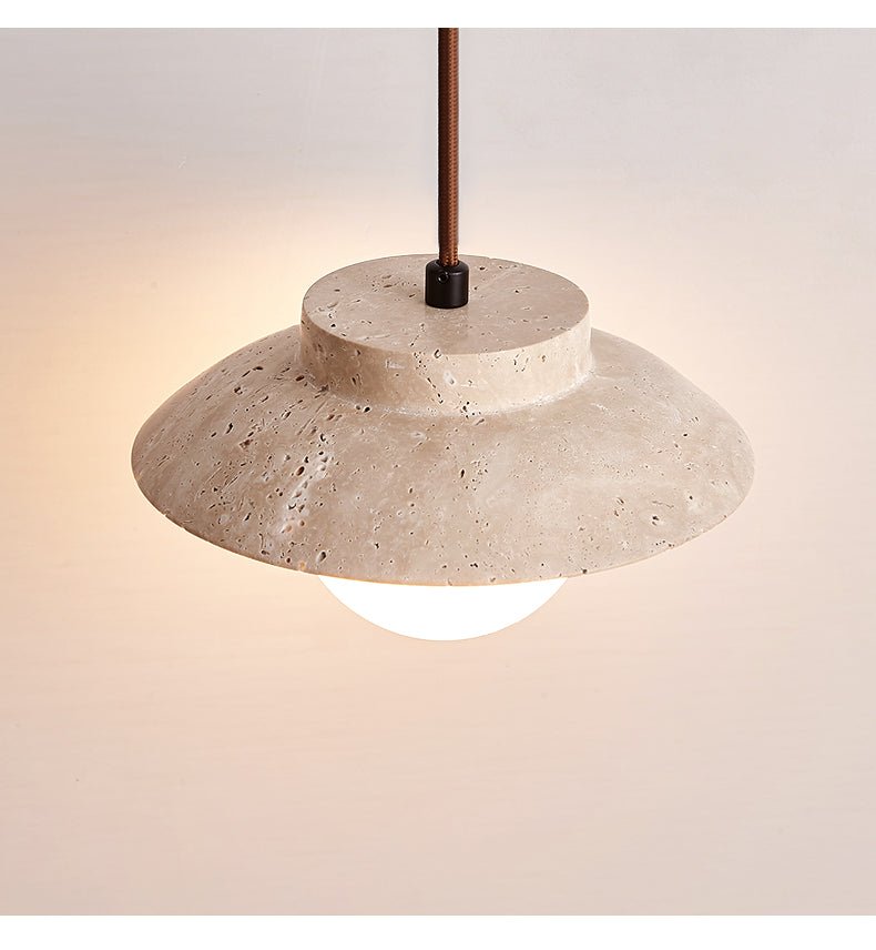 Artisan Arc Wall Sconce with Walnut Arm and Travertine Shade
