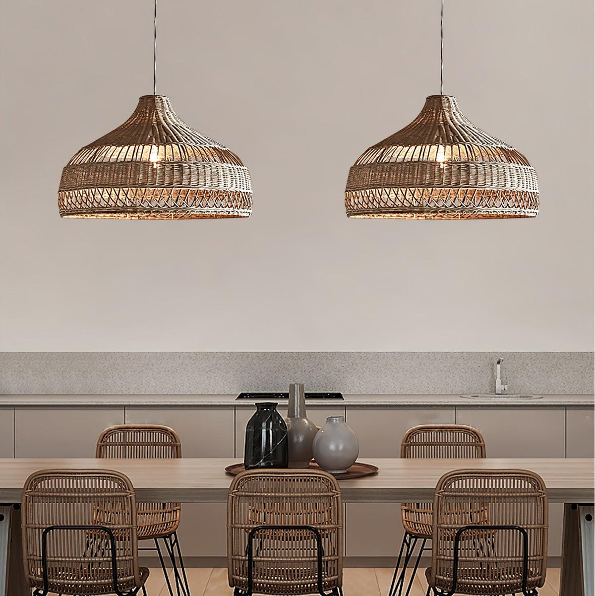 Artisan Rattan Dome Pendant Light – Natural Woven Shade for Modern Interiors