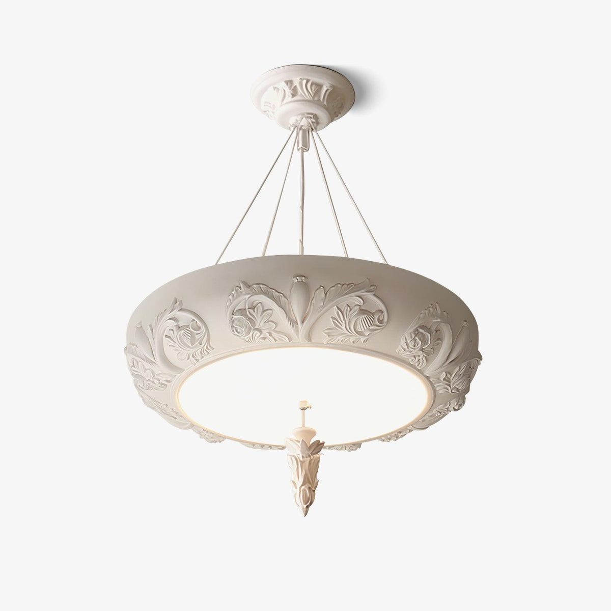 Artisan Carved Plaster Chandelier with Integrated LED – Modern Elegance for Dining and Living Spaces