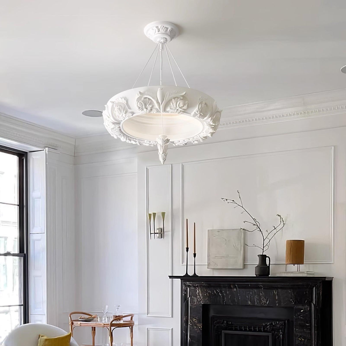 Artisan Carved Plaster Chandelier with Integrated LED – Modern Elegance for Dining and Living Spaces