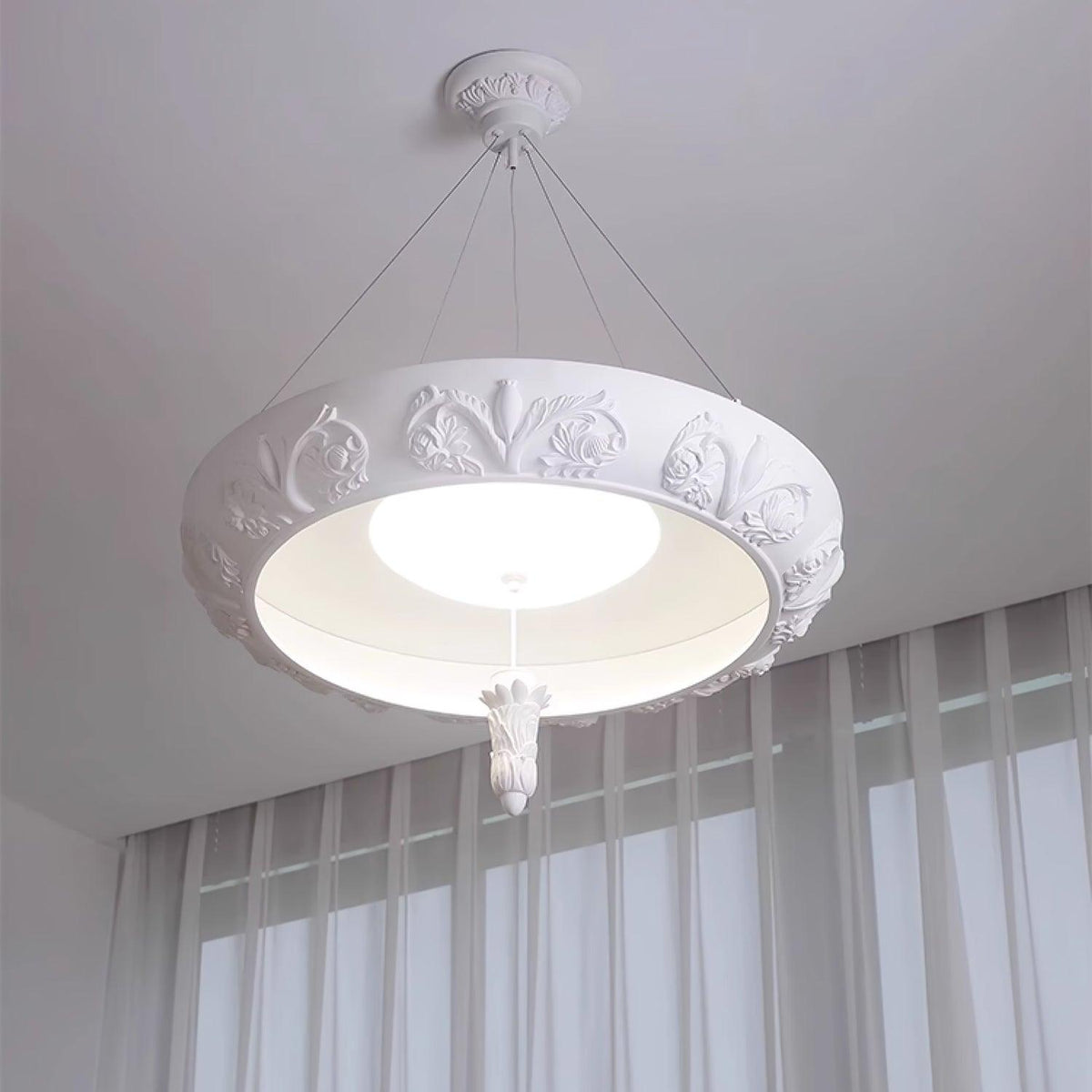 Artisan Carved Plaster Chandelier with Integrated LED – Modern Elegance for Dining and Living Spaces