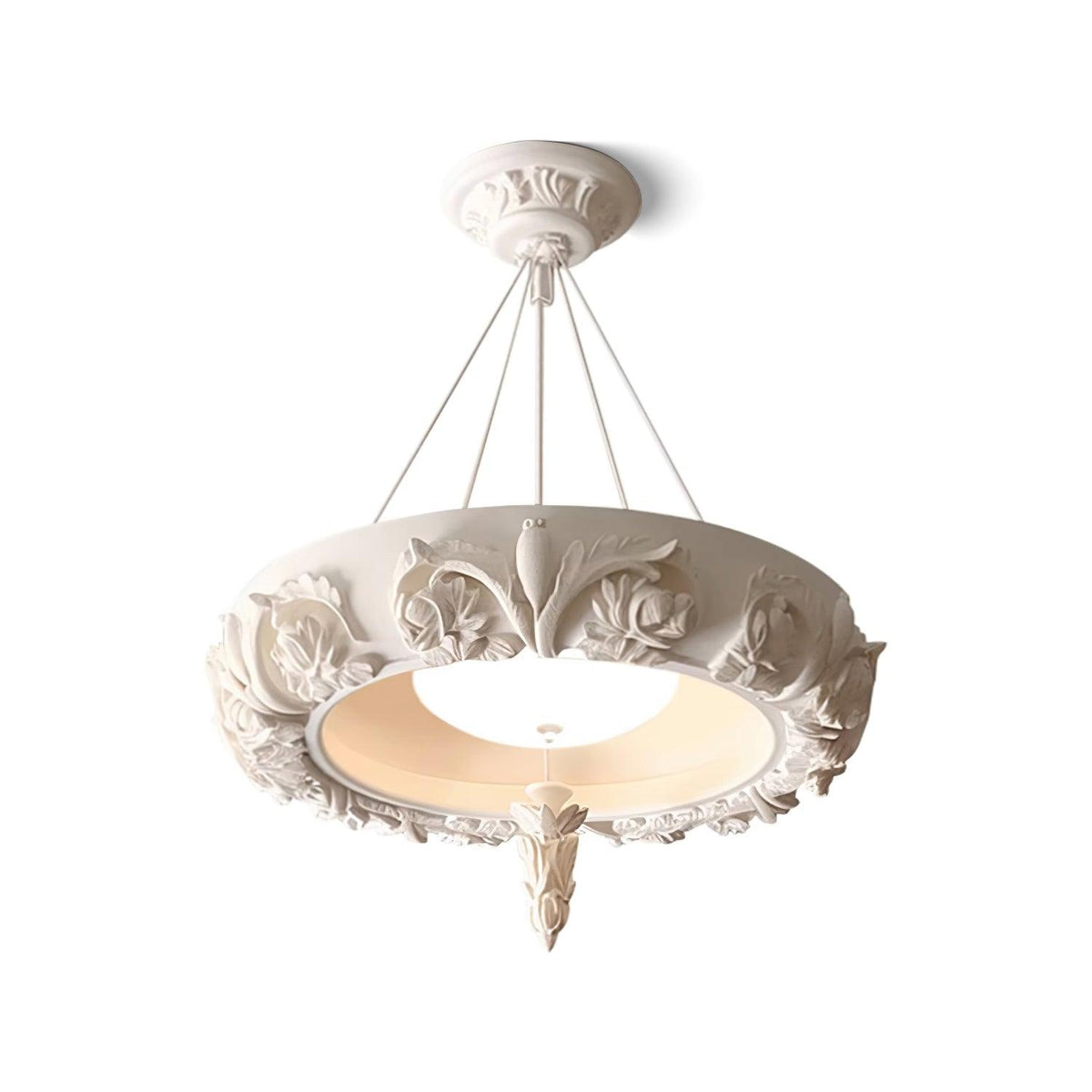 Artisan Carved Plaster Chandelier with Integrated LED – Modern Elegance for Dining and Living Spaces