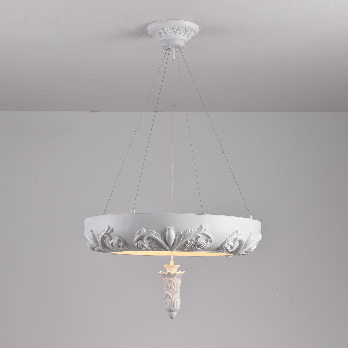 Artisan Carved Plaster Chandelier with Integrated LED – Modern Elegance for Dining and Living Spaces