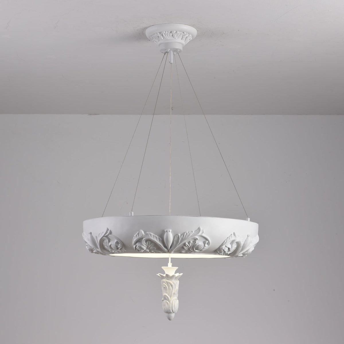 Artisan Carved Plaster Chandelier with Integrated LED – Modern Elegance for Dining and Living Spaces