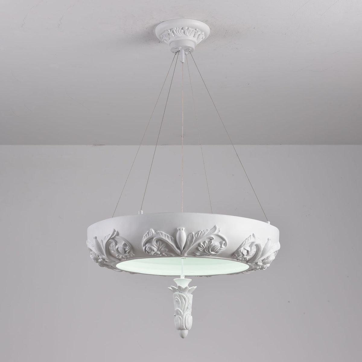 Artisan Carved Plaster Chandelier with Integrated LED – Modern Elegance for Dining and Living Spaces