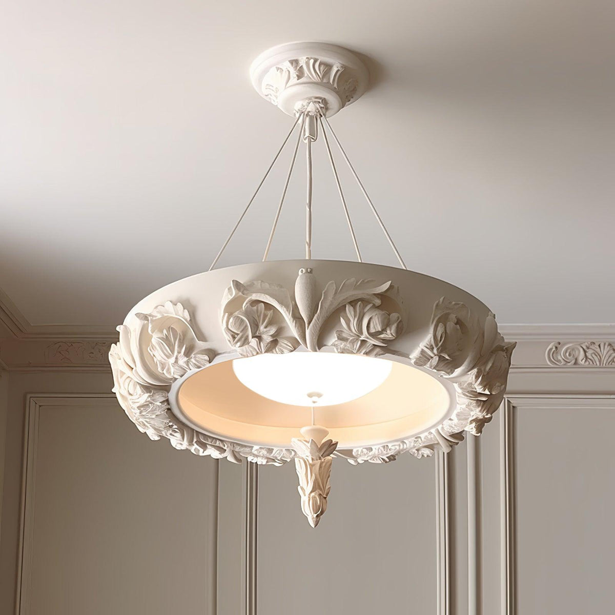 Artisan Carved Plaster Chandelier with Integrated LED – Modern Elegance for Dining and Living Spaces