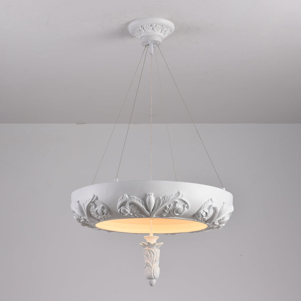 Artisan Carved Plaster Chandelier with Integrated LED – Modern Elegance for Dining and Living Spaces